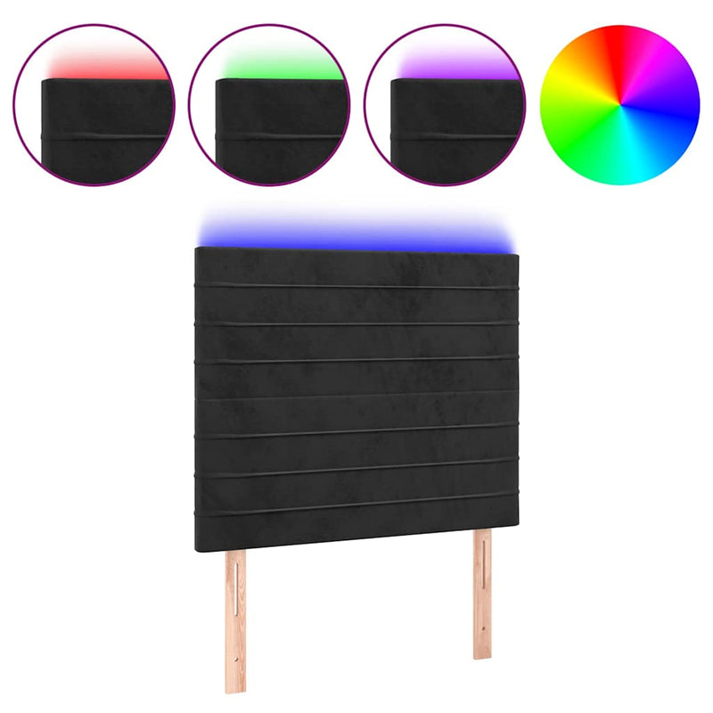 Tăblie de pat cu LED, negru, 90x5x118/128 cm, catifea