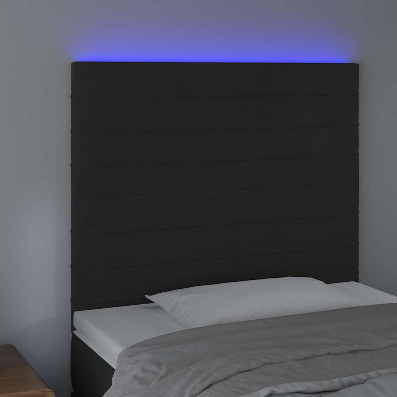 Tăblie de pat cu LED, negru, 90x5x118/128 cm, catifea