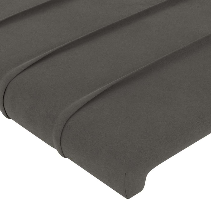 Tăblie de pat cu LED, gri închis, 100x5x118/128 cm, textil