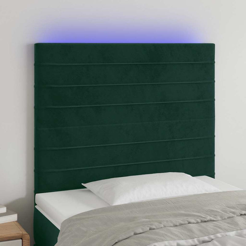 Tăblie de pat cu LED, verde închis, 100x5x118/128 cm, catifea