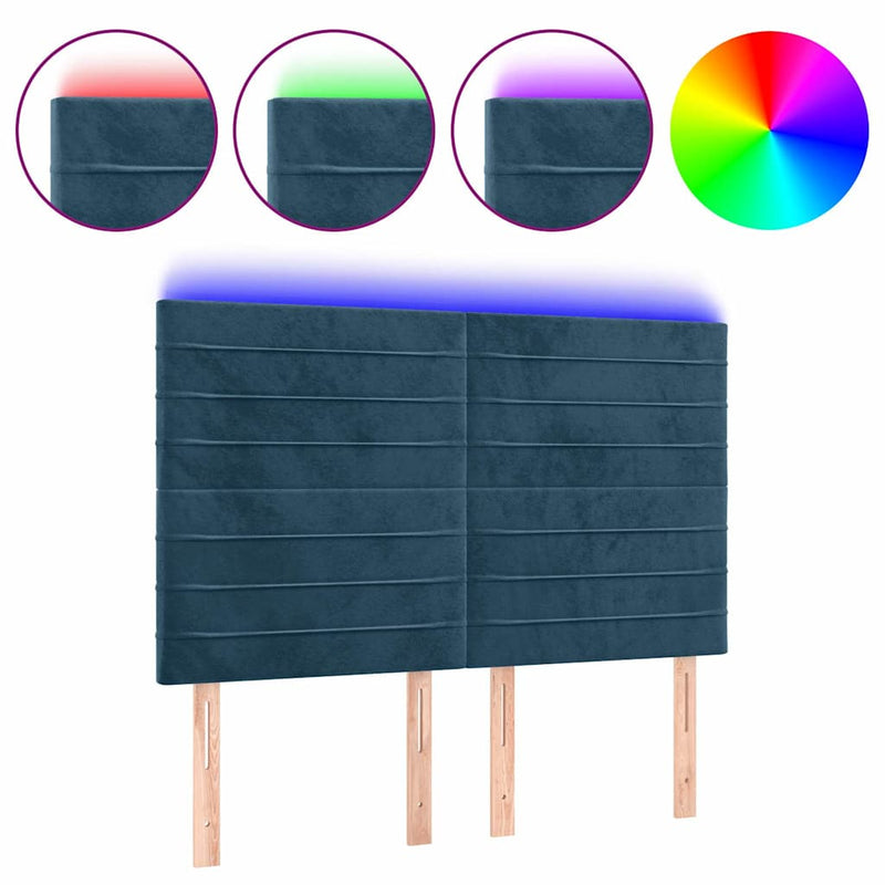Tăblie de pat cu LED, albastru închis, 144x5x118/128cm, catifea