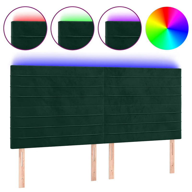 Tăblie de pat cu LED, verde închis, 160x5x118/128 cm, catifea