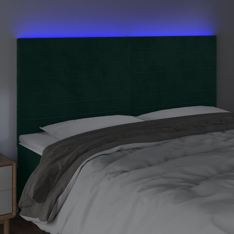 Tăblie de pat cu LED, verde închis, 160x5x118/128 cm, catifea