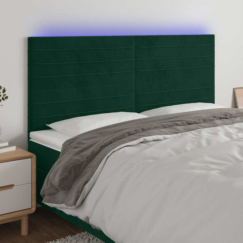 Tăblie de pat cu LED, verde închis, 160x5x118/128 cm, catifea