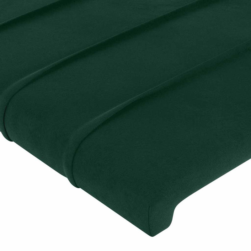 Tăblie de pat cu LED, verde închis, 200x5x118/128 cm, catifea
