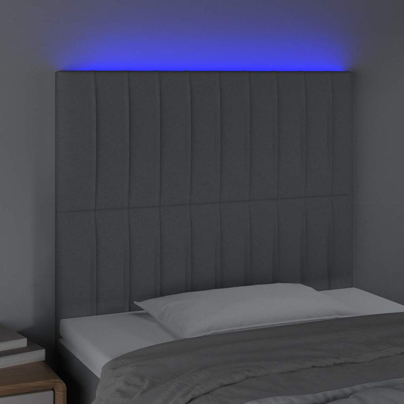 Tăblie de pat cu LED, gri deschis, 80x5x118/128 cm, textil