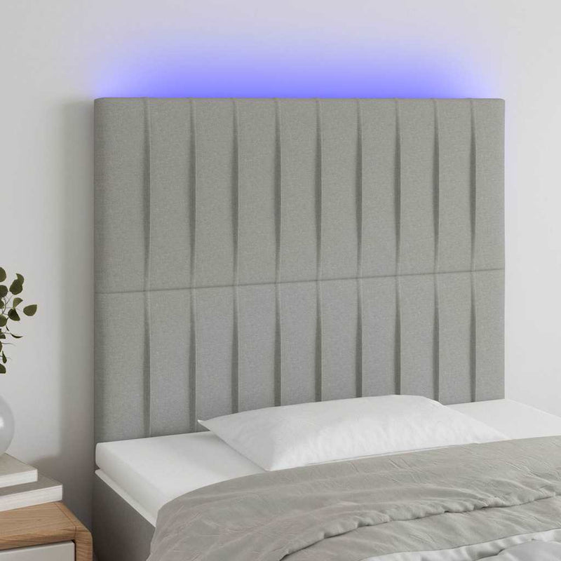 Tăblie de pat cu LED, gri deschis, 80x5x118/128 cm, textil