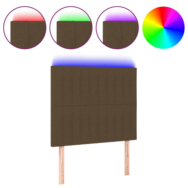 Tăblie de pat cu LED, maro închis, 80x5x118/128 cm, textil