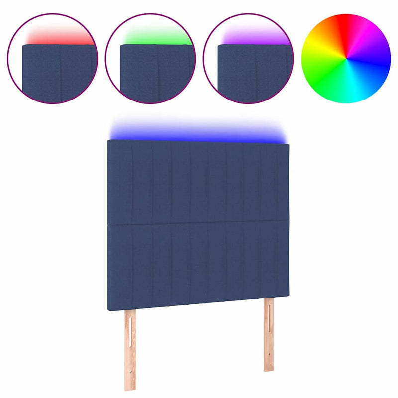 Tăblie de pat cu LED, albastru, 80x5x118/128 cm, textil