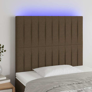 Tăblie de pat cu LED, maro închis, 90x5x118/128 cm, textil