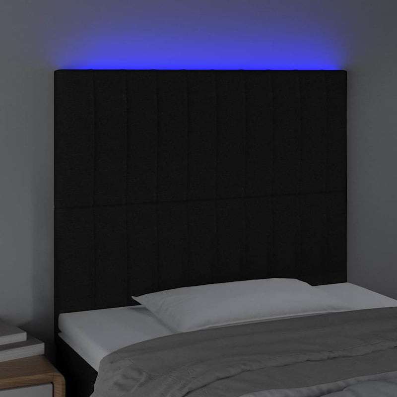 Tăblie de pat cu LED, negru, 100x5x118/128 cm, textil