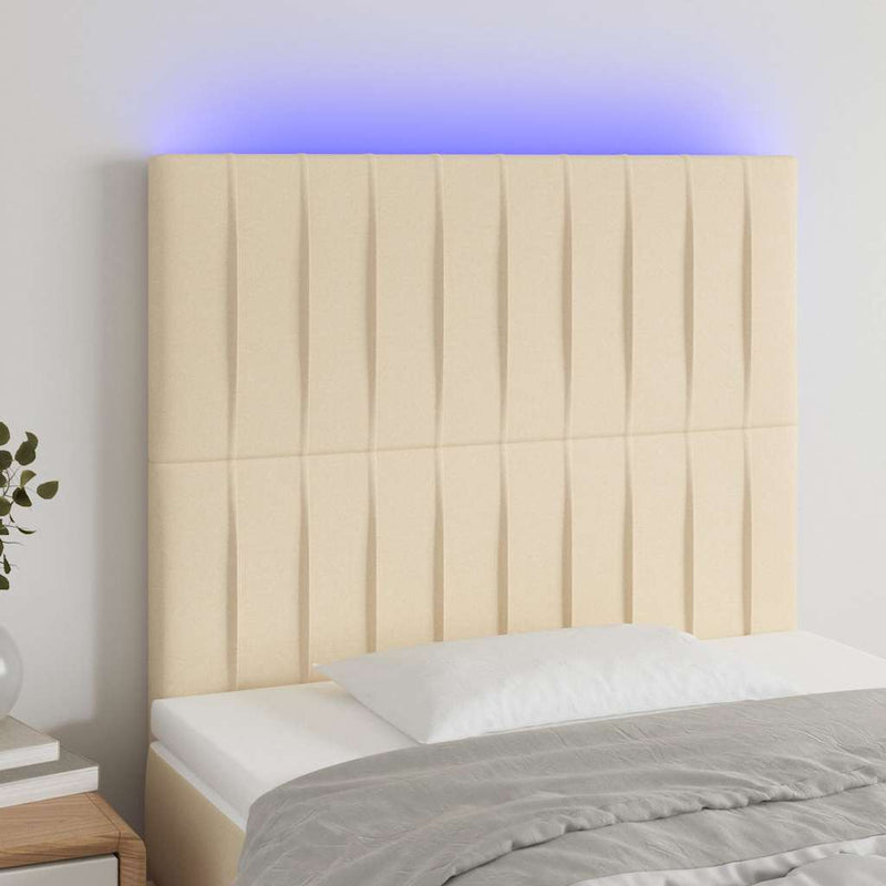 Tăblie de pat cu LED, crem, 100x5x118/128 cm, textil