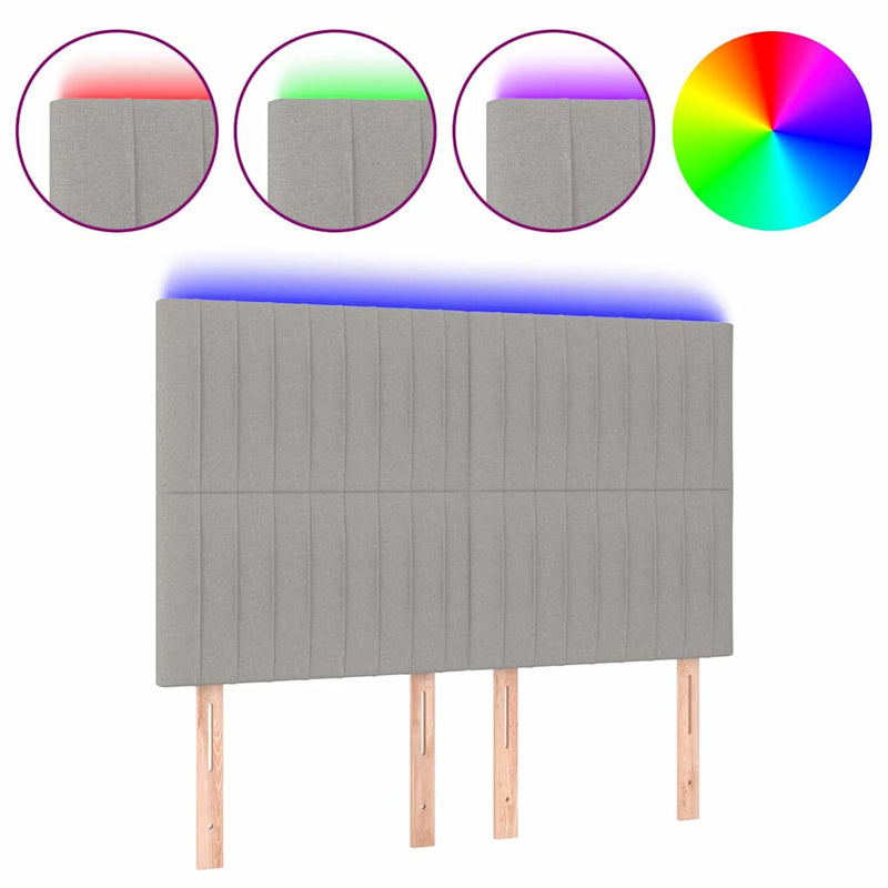 Tăblie de pat cu LED, gri deschis, 144x5x118/128 cm, textil