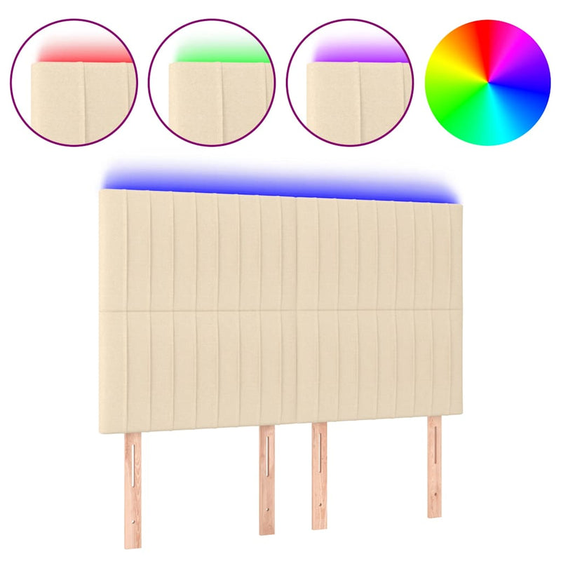 Tăblie de pat cu LED, crem, 144x5x118/128 cm, textil