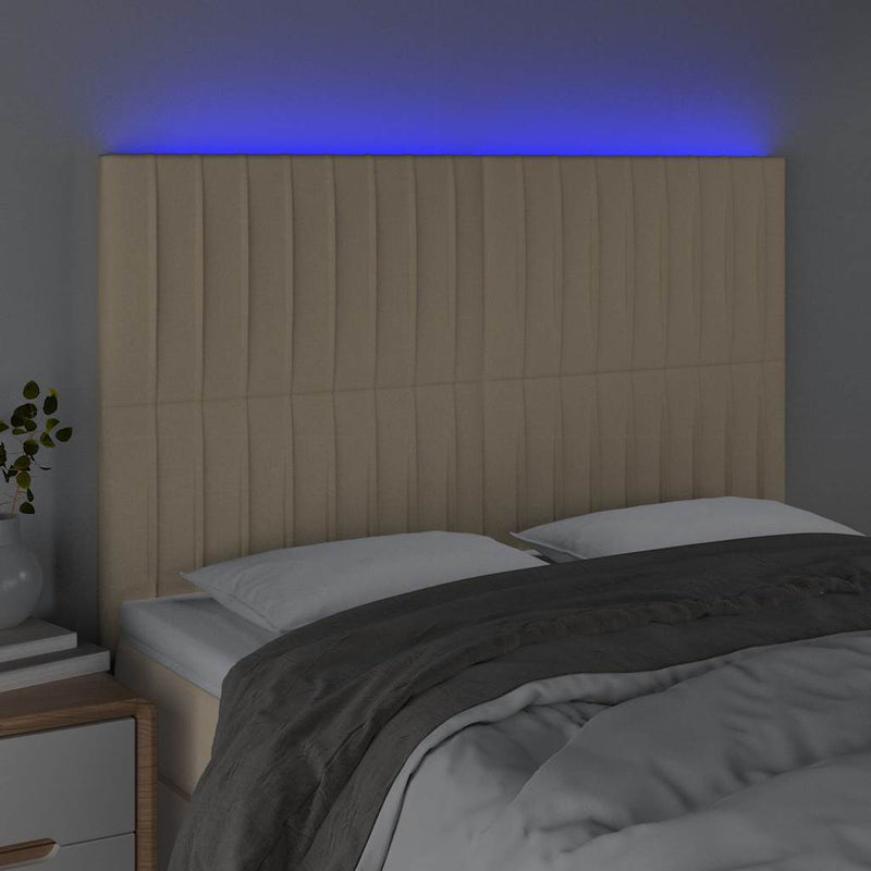Tăblie de pat cu LED, crem, 144x5x118/128 cm, textil