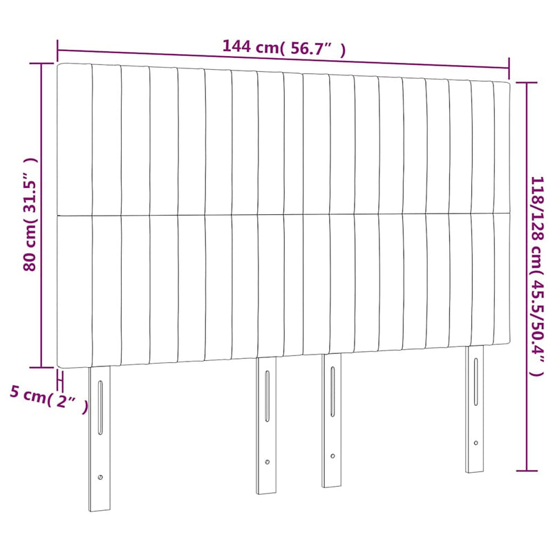 Tăblie de pat cu LED, crem, 144x5x118/128 cm, textil