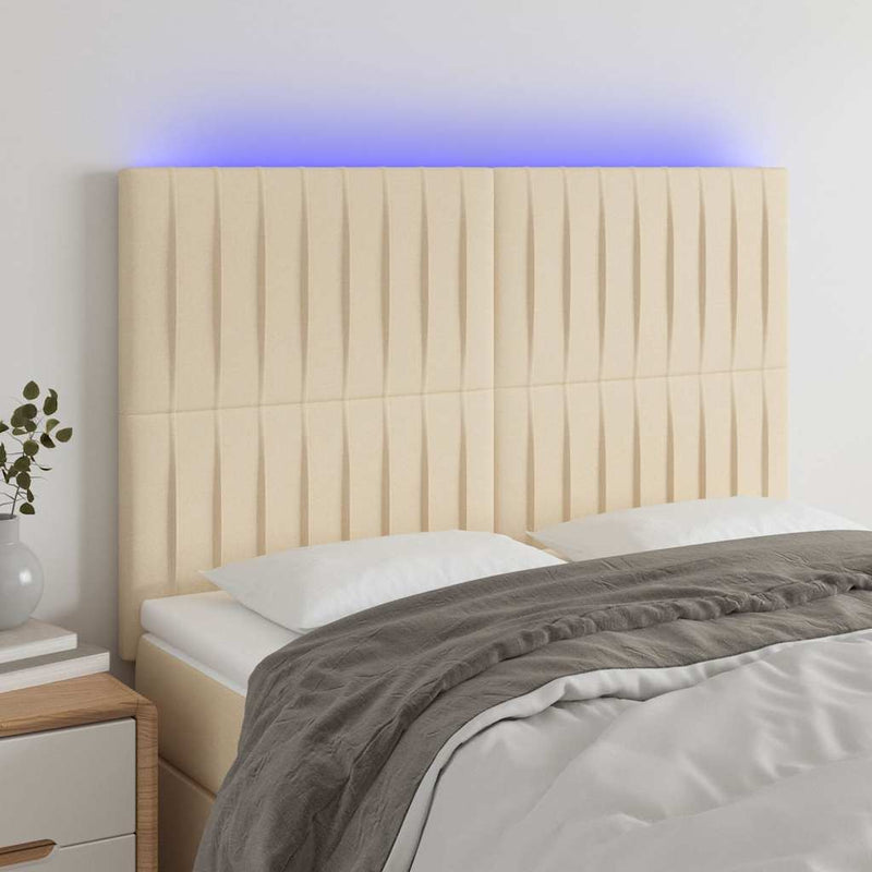Tăblie de pat cu LED, crem, 144x5x118/128 cm, textil