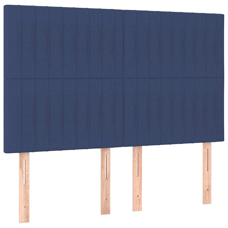 Tăblie de pat cu LED, albastru, 144x5x118/128 cm, textil