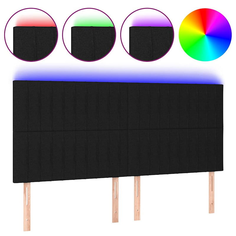 Tăblie de pat cu LED, negru, 160x5x118/128 cm, textil