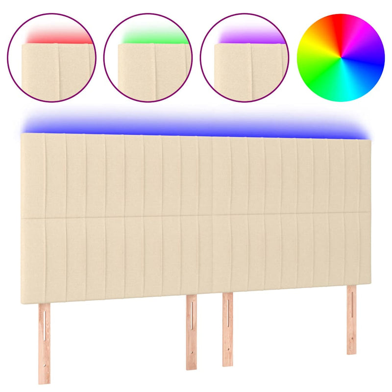 Tăblie de pat cu LED, crem, 200x5x118/128 cm, textil