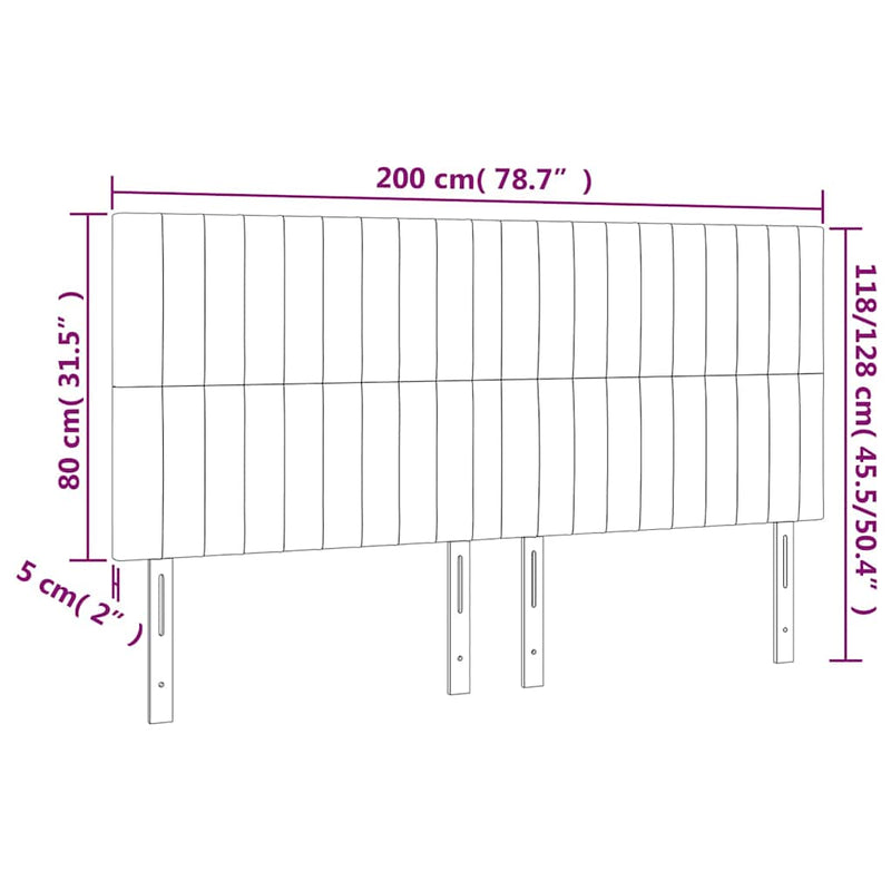 Tăblie de pat cu LED, crem, 200x5x118/128 cm, textil