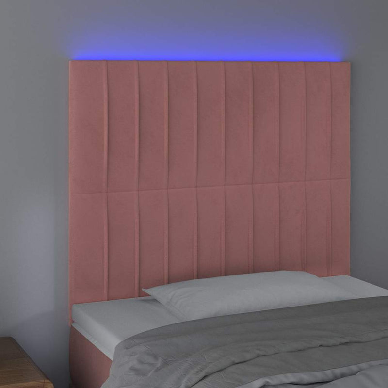 Tăblie de pat cu LED, roz, 80x5x118/128 cm, catifea