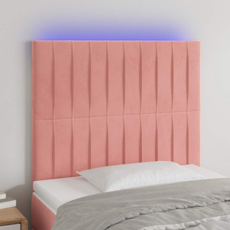 Tăblie de pat cu LED, roz, 80x5x118/128 cm, catifea