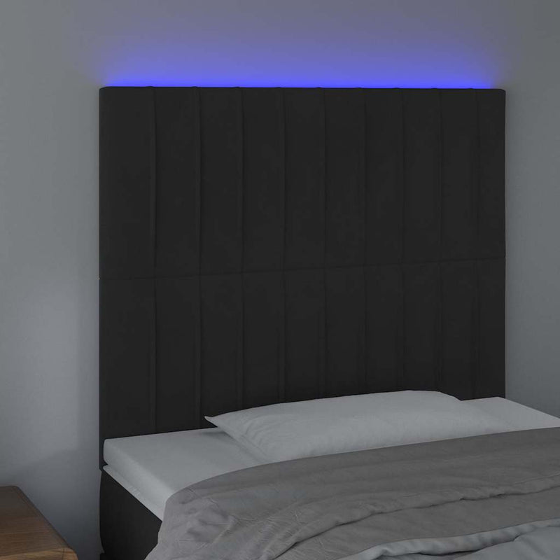 Tăblie de pat cu LED, negru, 90x5x118/128 cm, catifea