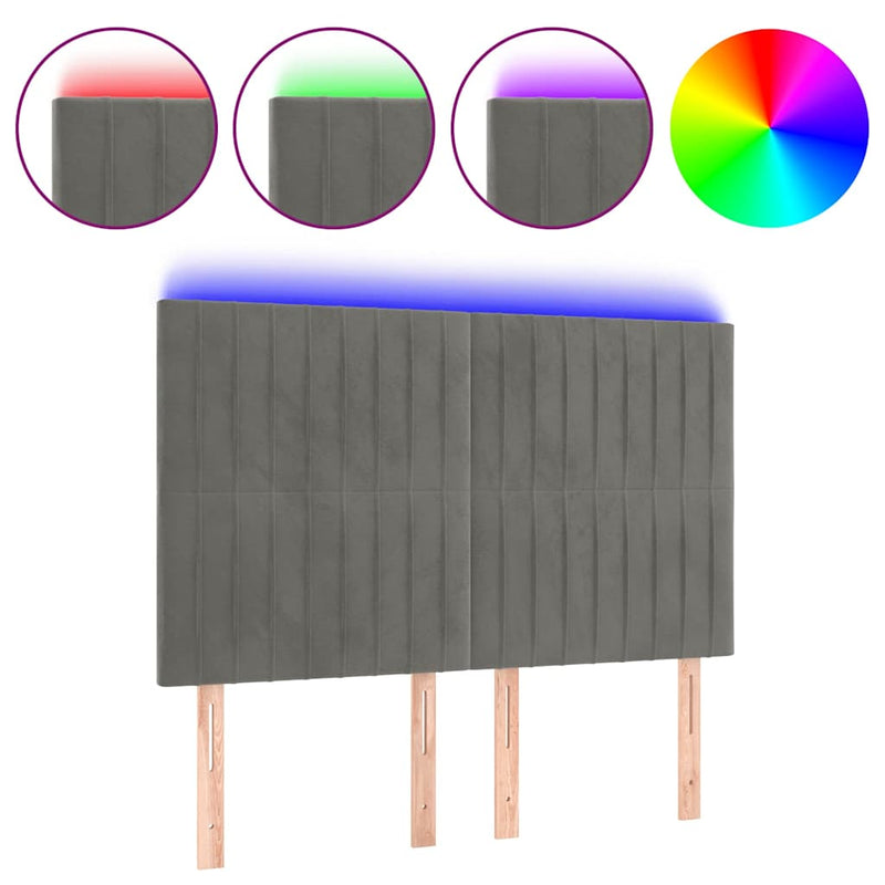 Tăblie de pat cu LED, gri deschis, 144x5x118/128 cm, catifea