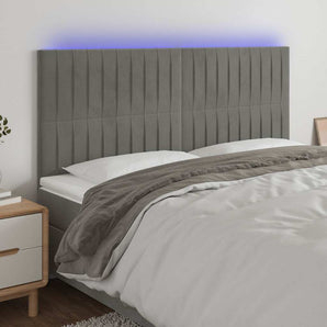 Tăblie de pat cu LED, gri deschis, 180x5x118/128 cm, catifea