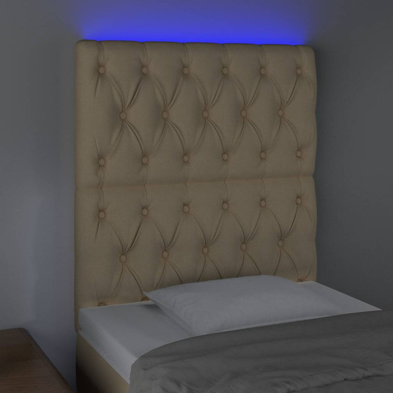 Tăblie de pat cu LED, crem, 80x7x118/128 cm, textil