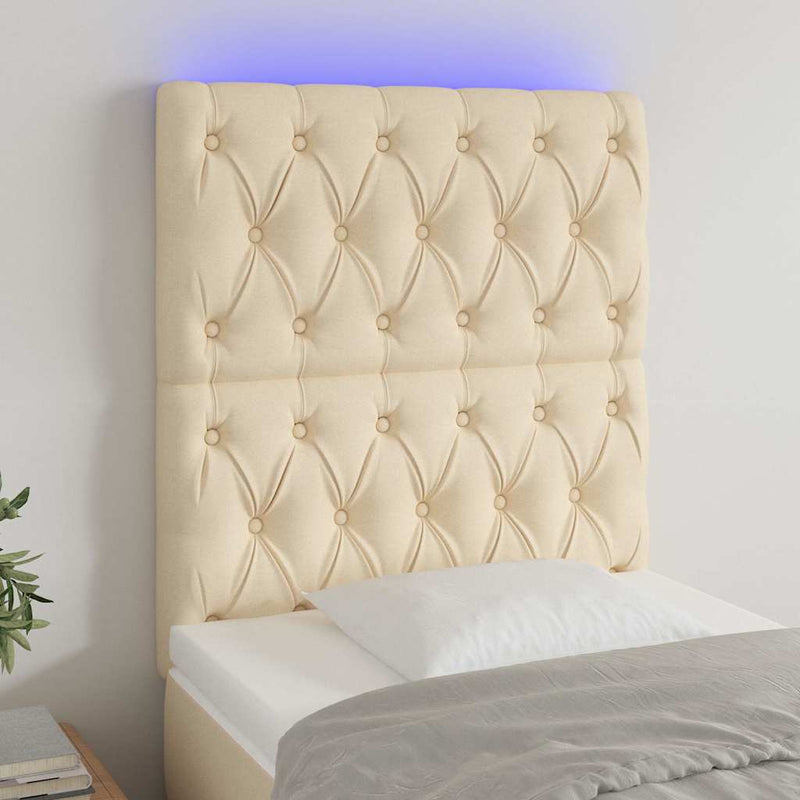 Tăblie de pat cu LED, crem, 80x7x118/128 cm, textil