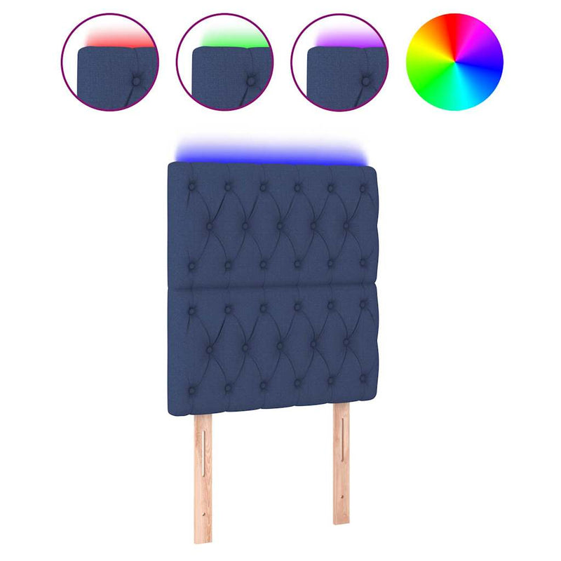 Tăblie de pat cu LED, albastru, 80x7x118/128 cm, textil