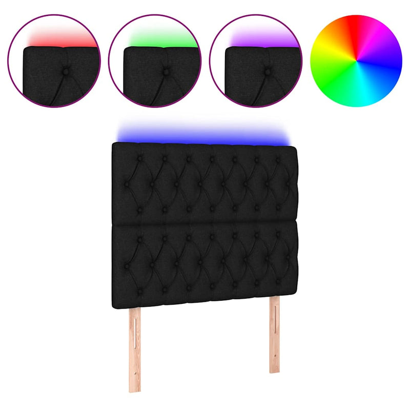 Tăblie de pat cu LED, negru, 90x7x118/128 cm, textil