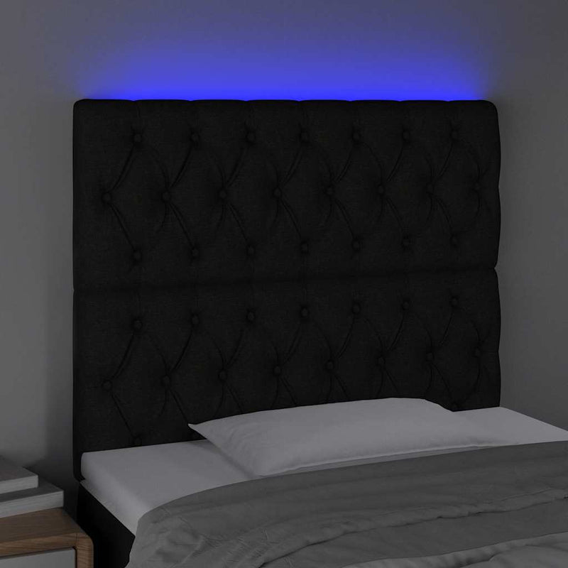 Tăblie de pat cu LED, negru, 90x7x118/128 cm, textil