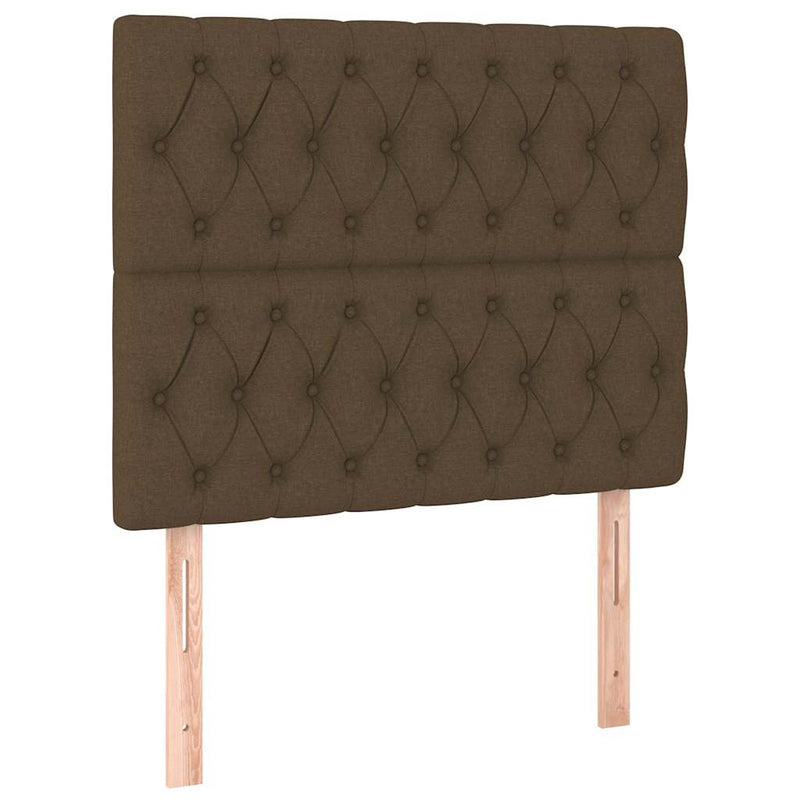 Tăblie de pat cu LED, maro închis, 90x7x118/128 cm, textil