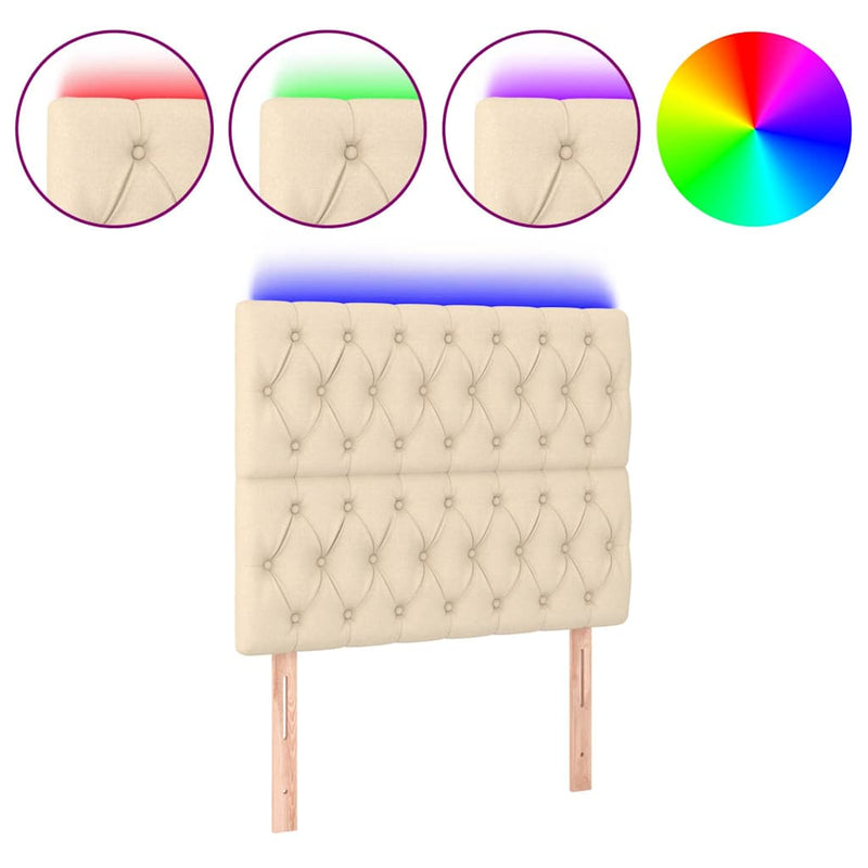 Tăblie de pat cu LED, crem, 100x7x118/128 cm, textil
