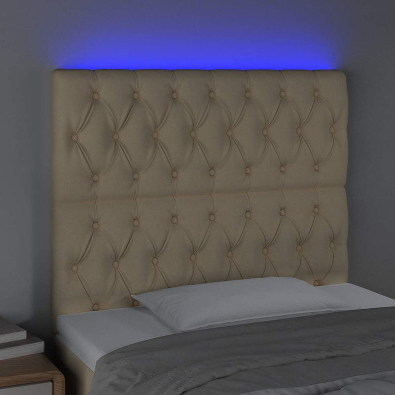 Tăblie de pat cu LED, crem, 100x7x118/128 cm, textil