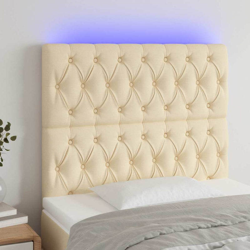 Tăblie de pat cu LED, crem, 100x7x118/128 cm, textil