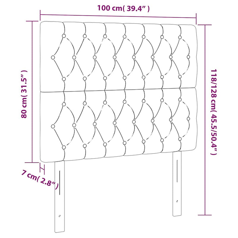 Tăblie de pat cu LED, albastru, 100x7x118/128 cm, textil