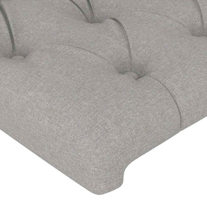 Tăblie de pat cu LED, gri deschis, 144x7x118/128 cm, textil