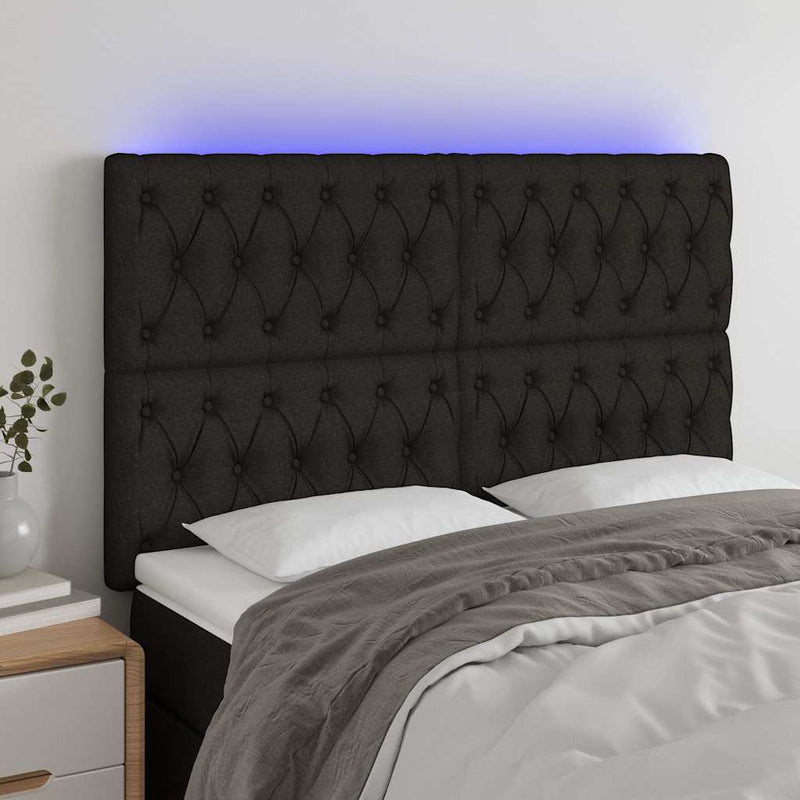 Tăblie de pat cu LED, negru, 144x5x118/128 cm, textil
