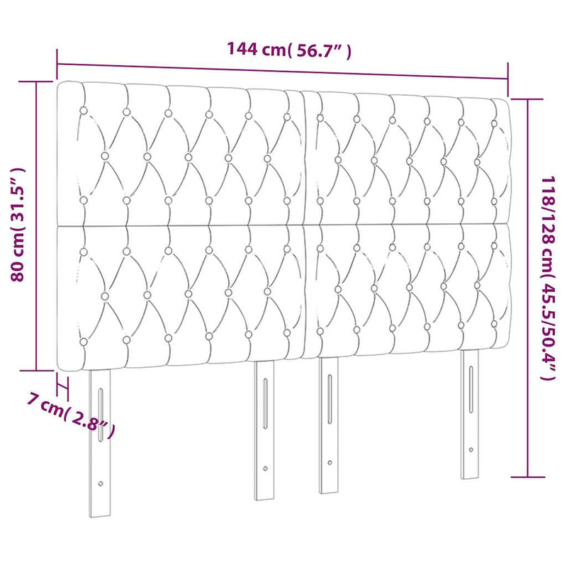 Tăblie de pat cu LED, maro închis, 144x7x118/128 cm, textil