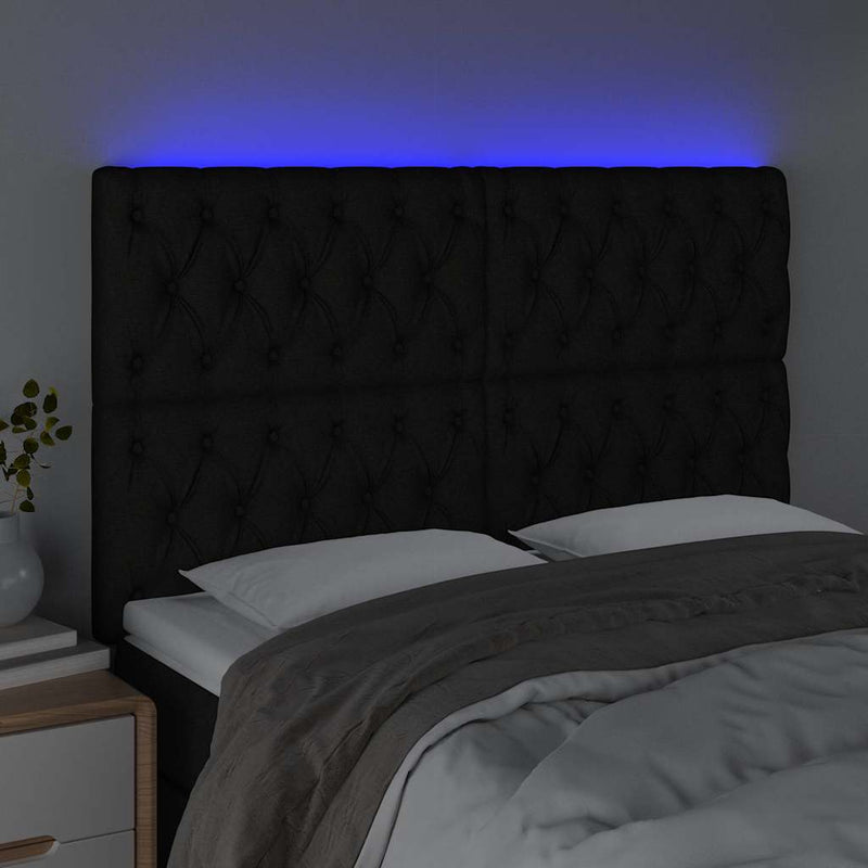 Tăblie de pat cu LED, negru, 160x7x118/128 cm, textil