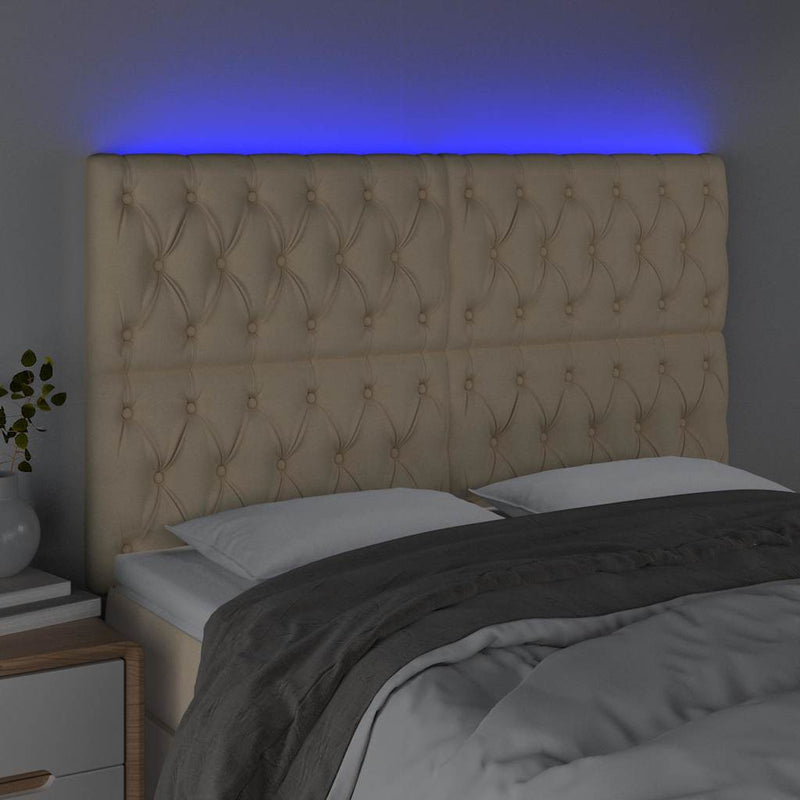 Tăblie de pat cu LED, crem, 160x7x118/128 cm, textil