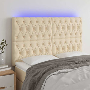Tăblie de pat cu LED, crem, 160x7x118/128 cm, textil