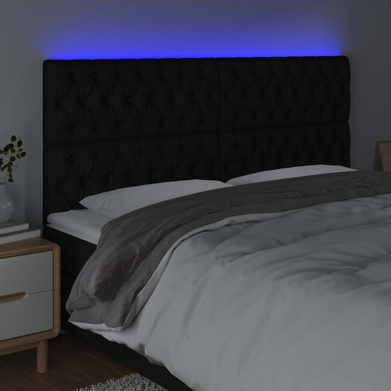Tăblie de pat cu LED, negru, 180x7x118/128 cm, textil