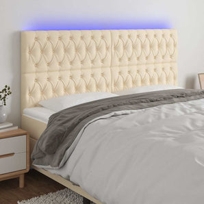 Tăblie de pat cu LED, crem, 180x7x118/128 cm, textil