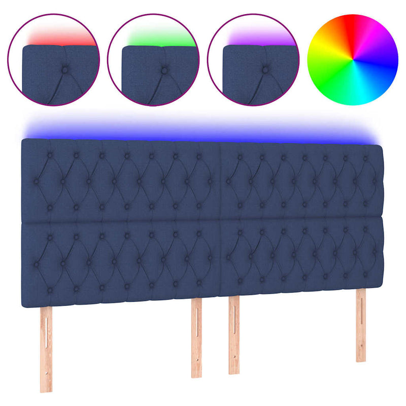 Tăblie de pat cu LED, albastru, 180x7x118/128 cm, textil