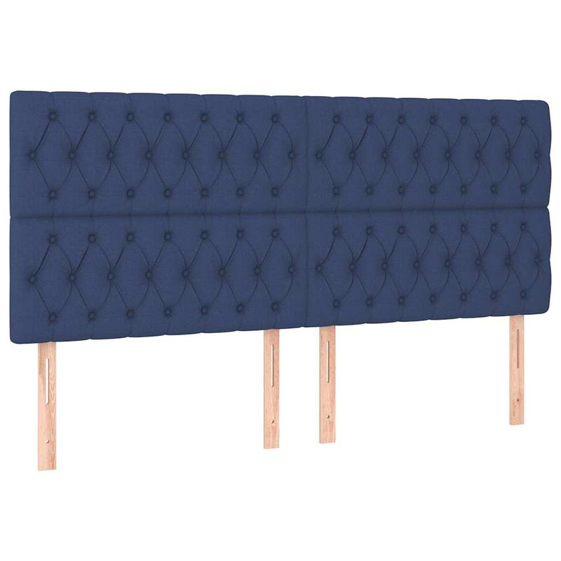 Tăblie de pat cu LED, albastru, 200x7x118/128 cm, textil